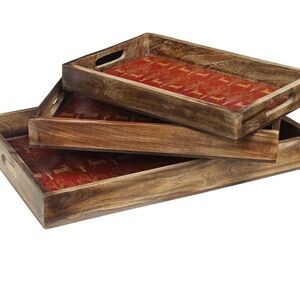 Wooden Serving Trays with Red Deer Pattern
